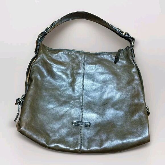 COLE HAAN Hobo Shoulder Handbag LRG Tote‎ Distressed Gold Brown Metallic Leather - Picture 1 of 15